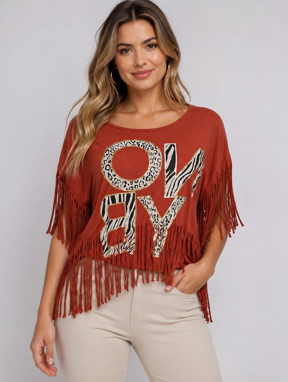Sans Sauci fringe crop top. NOYB (none of your business) Brown Gold. Size S.